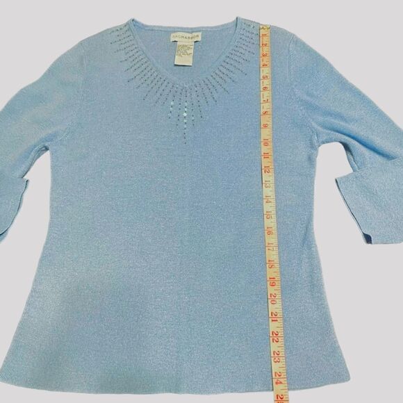 Vintage mid blue Sag Harbor V neck 3/4 sleeve sweater w sequin detail size small - Picture 8 of 11